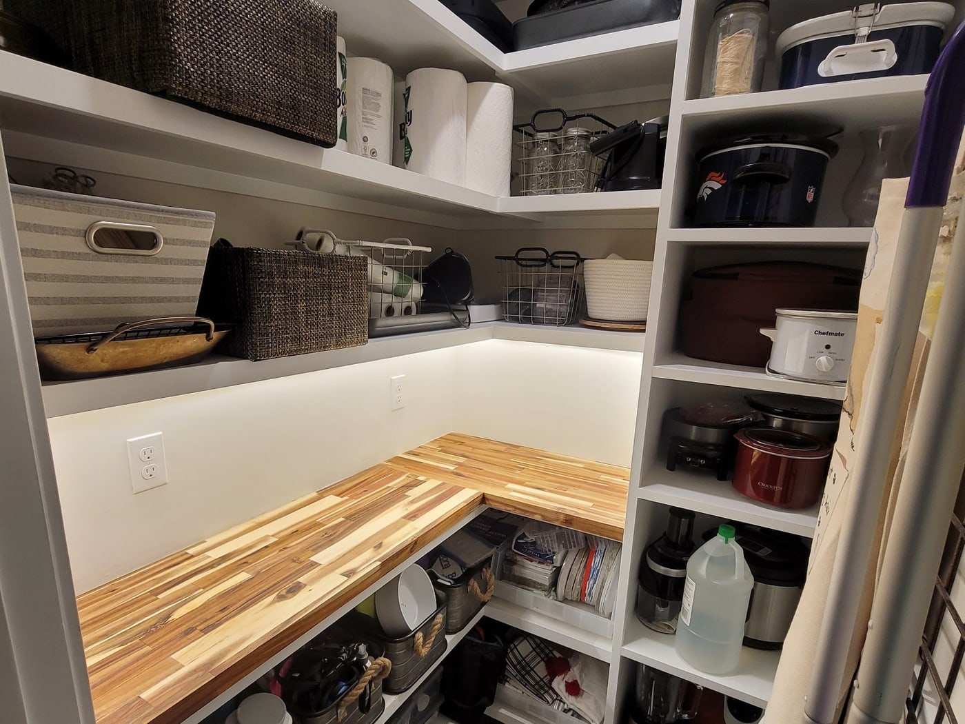 Butcher-block counters, built-in shelving by Hansen Construction, Bellevue